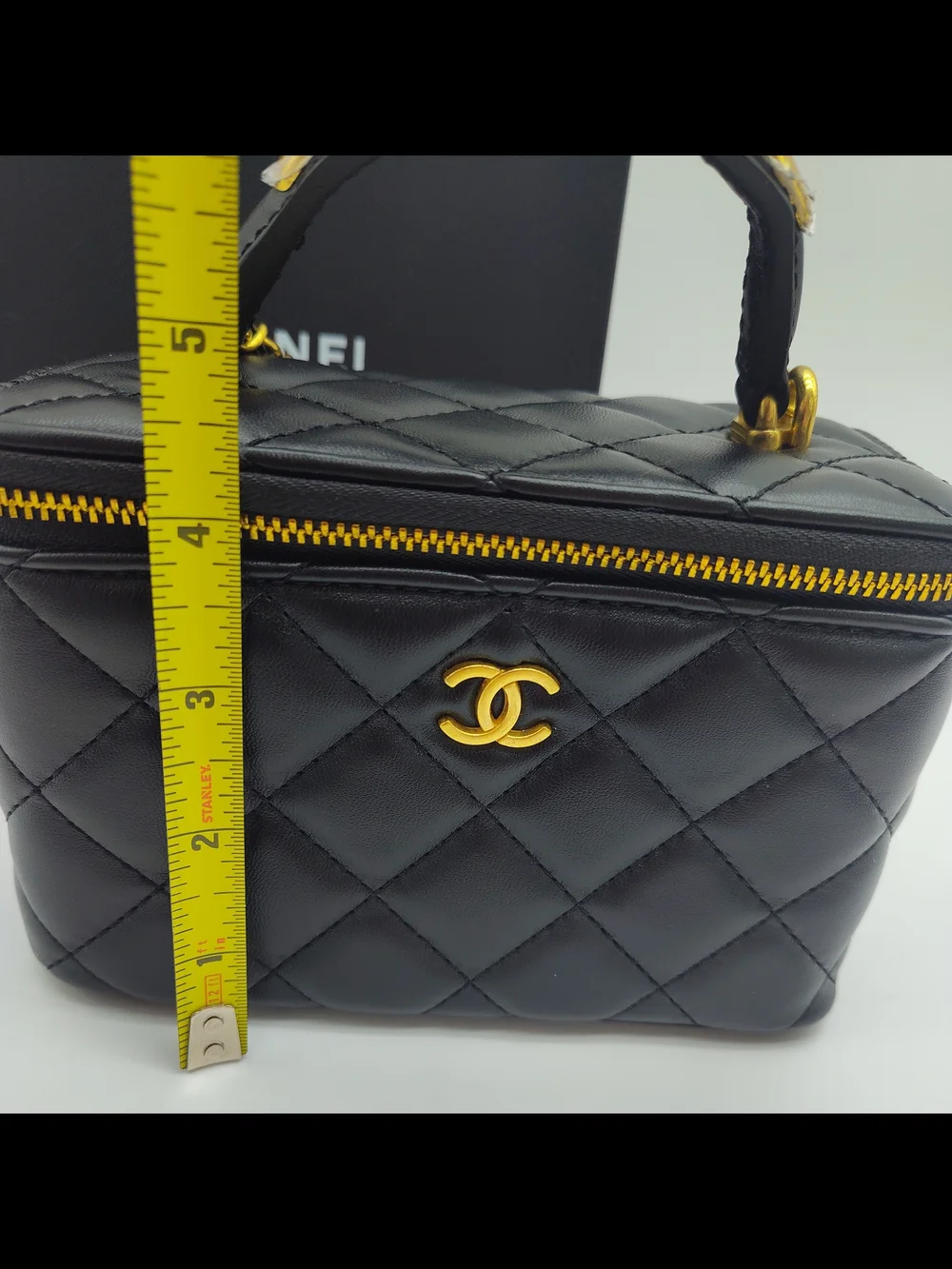 CHANEL Black Quilted Mini Vanity Bag with Gold Hardware